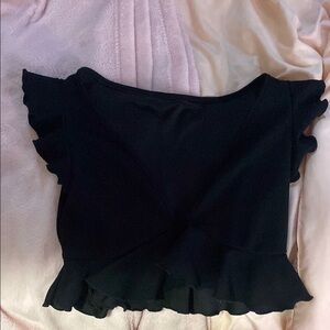 Black Ruffled Cap Sleeve Crop Top